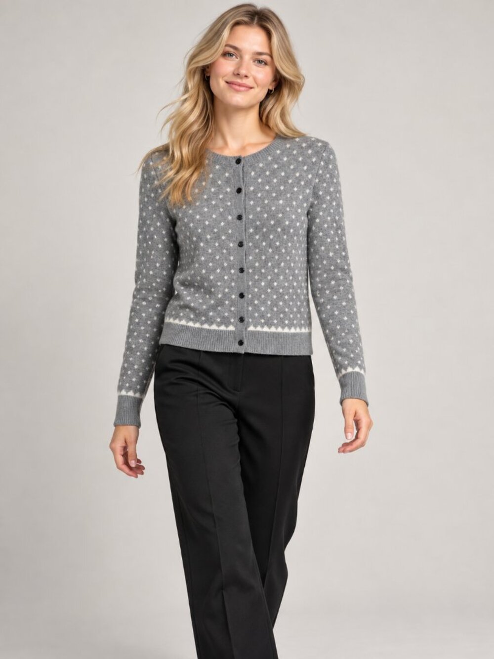 2/$30 Small Old Navy Gray White Snowflake Knit Button Front Crewneck Cardigan